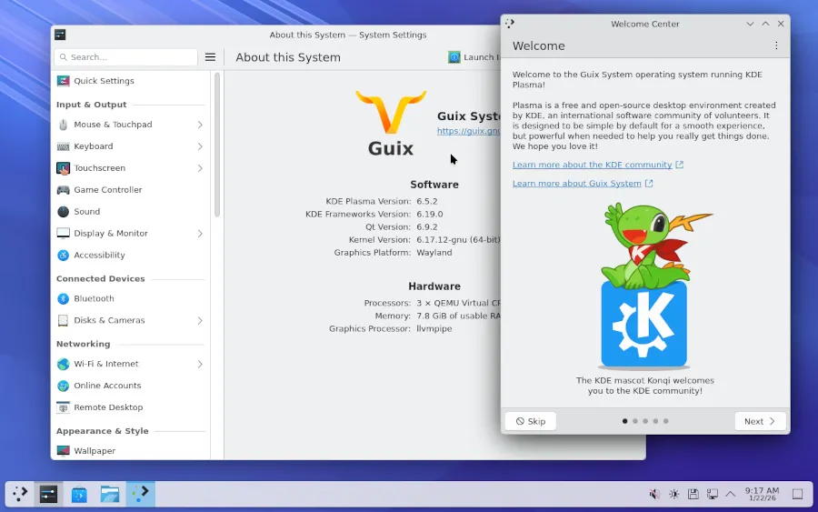 GNU Guix 1.5 with KDE Plasma